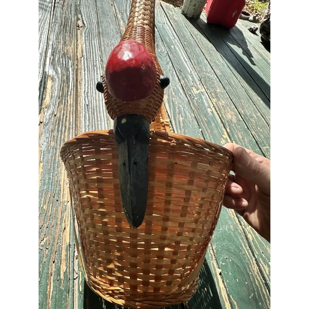 Goose Handled  Wicker Rattan Basket 19